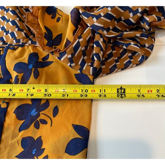 Cabi Golden Eye Harmony Blouse Top Sz M Ruffle Long Sleeves Neck Tie Boho #3953 - Picture 11 of 11